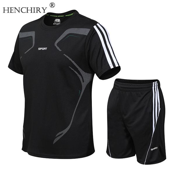 

casual male tracksuit clothing summer men set sporting suits short sleeve t shirt + shorts quick drying 2 piece men sweat suit, Gray