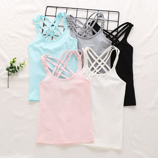 

2019 лето новый стиль девушки назад крест сплошной цвет камзол корейский стиль дети камзол, Blue