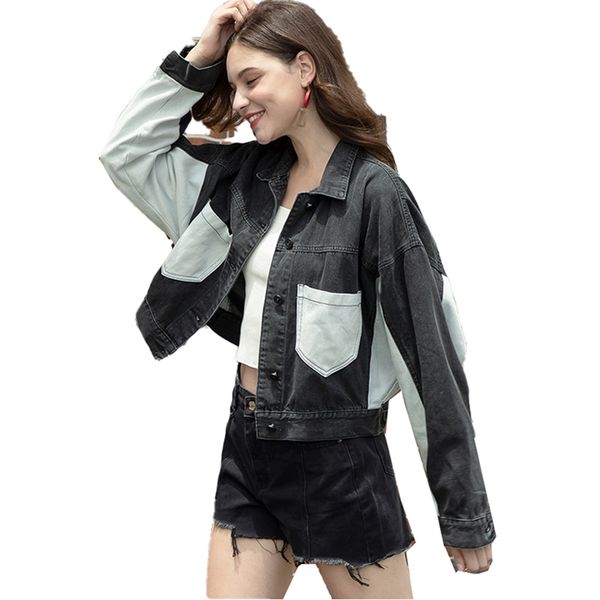 

джинсовая куртка женщина весна осень 2020 новых длинные рукава лацкан однобортной дряблый повседневный мультфильм pattern удобный jacke n6, Black;brown