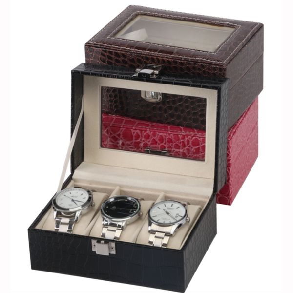 

3 grids handmade watch box clock box time watch case for holding, Black;blue