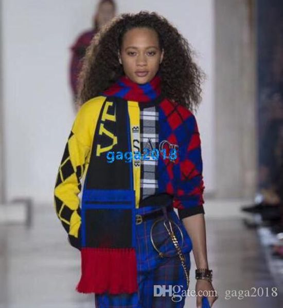 

high end женщины девушки вязать свитер письмо аргайл полосатый лоскутное толстовка круглый вырез с длинным рукавом блузка рубашка мода дизай, White;black