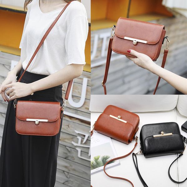 

женская мода сумка 2020 новый корейский мешок плеча нефти wax leather solid color замок малый квадрат посланник