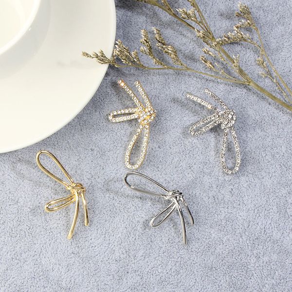 

just feel new arrival crystal bow charms stud earrings for women bohemian style fashion asymmetry statement earrings accessories, Golden;silver