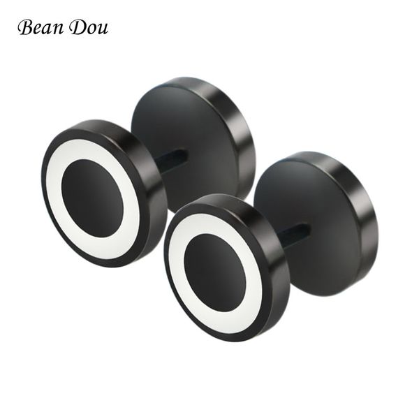 

1pair fashion men's stud earrings ear studs 316l stainless steel black silver 8mm 10mm fake plugs anti-allergic piercing jewelry, Golden;silver