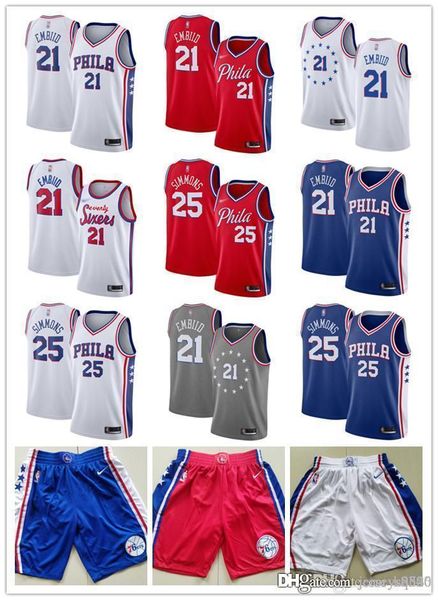 

mens philadelphia 76ers throwback joel 21 embiid ben 25 simmons hardwood classics basketball jersey basketball shorts, Black;red