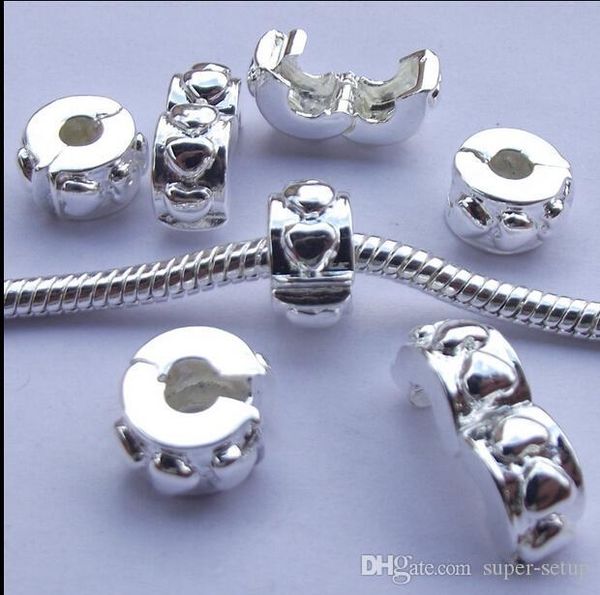 

european pendant silver plating safe lock beads safety ser beads alloy loose positioning button charms fit bracelets necklace accessorie, Black