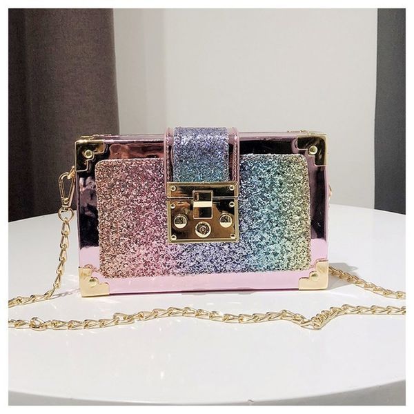 

women crossbody pu ladies satchel paillette chain bag lock catch oblique satchel personality