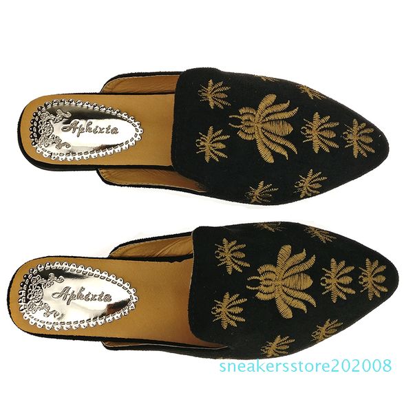 

aphixta women shoes fashion spider slippers shallow embroidery low heel flat with autumn floral point toe outdoor black slippe s08
