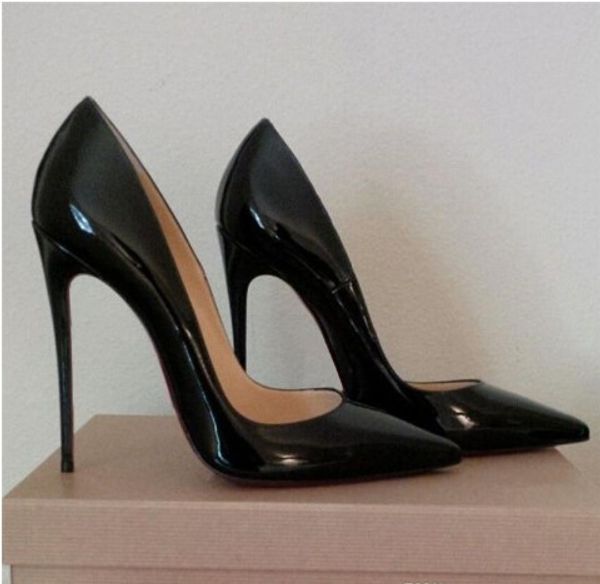 

women high heels pointed toe pumps office shoes party shoe fashion stiletto high heel pump pu patent leather 12cm #9005, Black