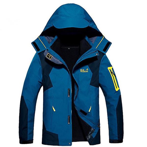 

plus size 8xl men's winter fleece 2 pcs jackets outdoor camping climbing skiing fishing hunting waterproof thermal windbreaker, Blue;black
