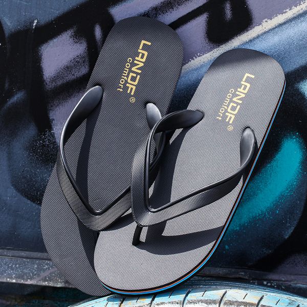 

men's flip flops summer anti-slip wear-resistant outdoor slippers flip-flops casual plastic sandals, Black