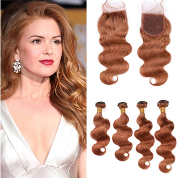 2019 30 Medium Auburn Human Hair 4bundles With Closure Brazilian