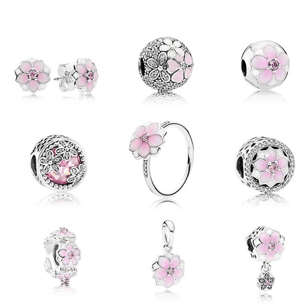 

new magnolia series s925 sterling silver pandora charm clip pendant orchid earrings fit bracelet diy bracelet the factory wholesale, Black