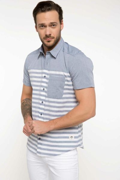 

defacto men fashion simple shirts short sleeve striped shirts mens casual lapel collar casual shirt new-i6389az18sm, White;black