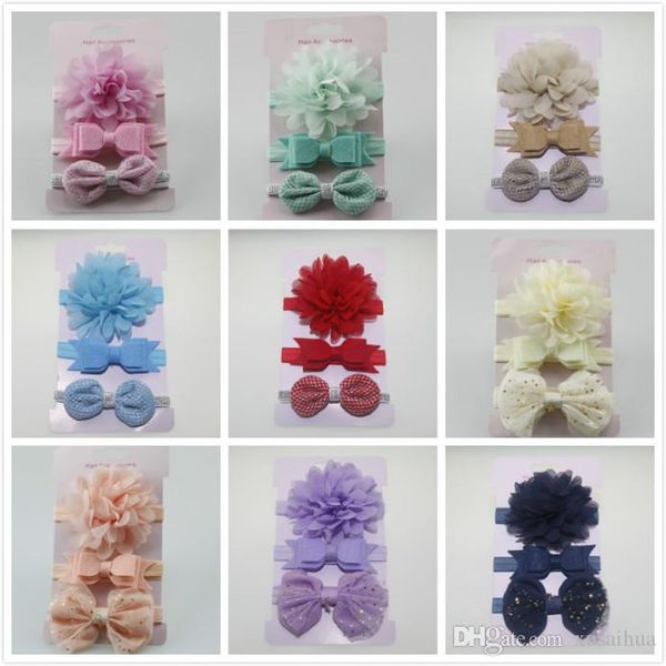 

10 styles cute kids baby girls big flower headbands 3pcs/card soft infant bowknot hair band accessories christmas gifts, Slivery;white