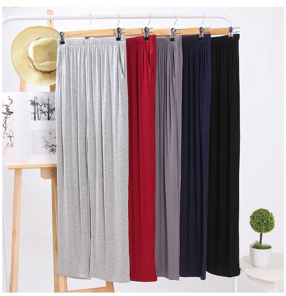 

mens modal sleep bottom loose fit pajamas trousers homewear sleep and lounge long underwear elastic waist soft, Black;brown