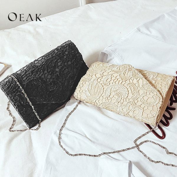 

oeak 2019 women's envelope handbag lace solid color , small square bag in hand new fashion