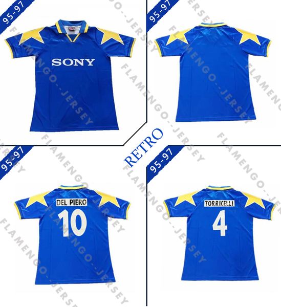 

retro 1995 1996 1997 soccer jerseys 95 96 97 vintage blue 3rd football shirts zidane del piero boksic maglia da calcio, Black;yellow