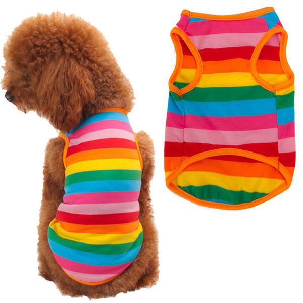 

cute 2017 rainbow stripe pet shirt dog clothes puppy cat apparel costume clothing summer purchasing new useful dropshipping
