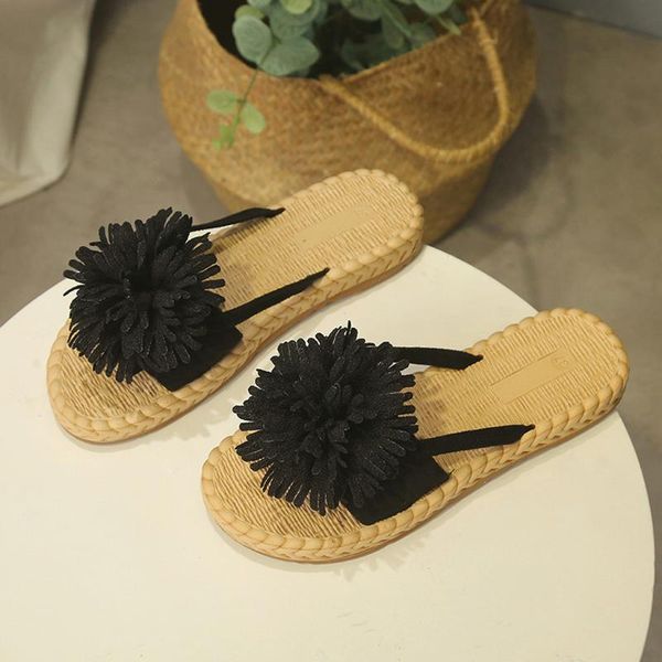 

summer slippers women boho casual shoes woman flower outdoor beach ladies slippers flat with summer shoes flip flops for women, Black