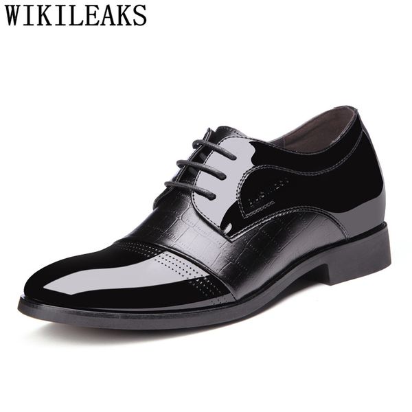 

elevator shoes for men patent leather mens dress shoes formal men wedding for italian brand scarpe uomo eleganti, Black