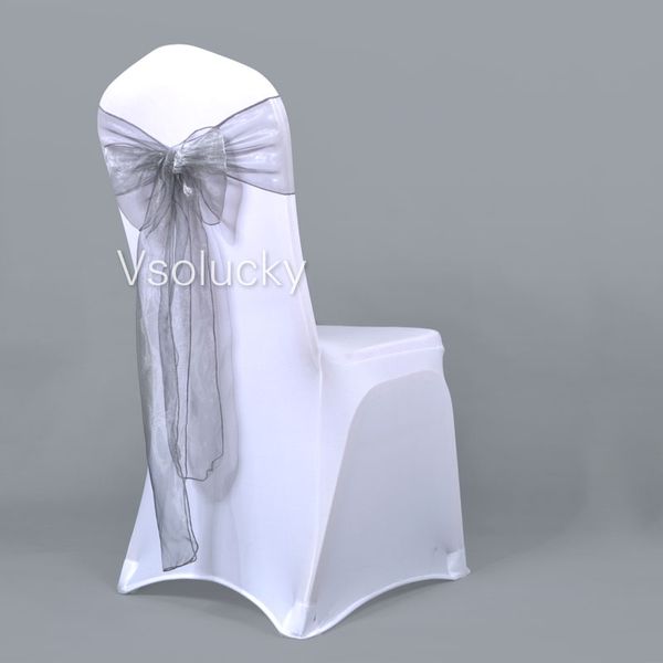 

100pcs/lot gray / dark silver sheer organza chair sashes bow cover wedding party xmas birthday shower decoration