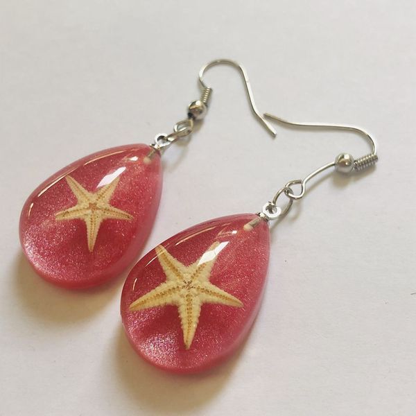 

yqtdmy vogue brand starfish pink color drop design earring, Silver