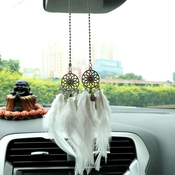 

dream catch car mirror hanging pendant handmade dreamcatcher gifts car ornament car-styling wind chimes feather decoration