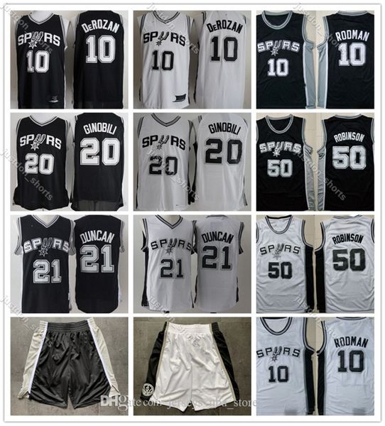 

2020 мужчины san antonios шпоры 10 дерозан 20 джинобили 10 деннис родман 21 тим дункан робинсон баскетбол джерси, Black;red