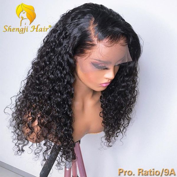 

13x6 curly lace front wig pre plucked with baby hair 200% brazilian remy lace front human hair wigs for black women shengji, Black;brown