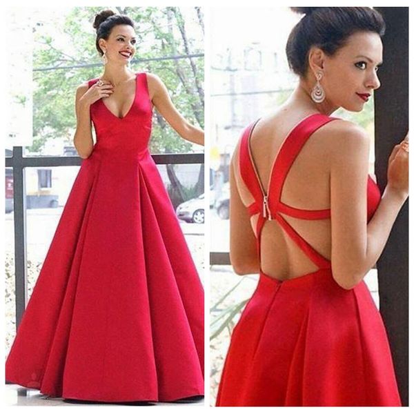 

v-neck a-line a-line prom dresses floor length 2019 criss cross back long sleeveless ladies evening party gowns special occasion party gowns, Black