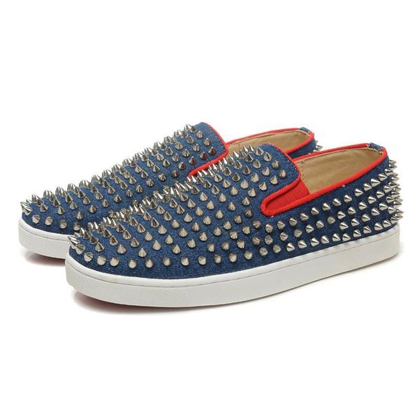 

fashion designer bottom is red sneakers spikes mens womens low cut flat bottoms casual shoes party dress lovers leather rivets sport shoes, Black