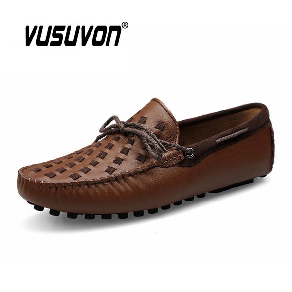

2020 genuine leather men shoes outdoor men casual flats breathable leather loafers slip on moccasins comfy checkered embossing, Black