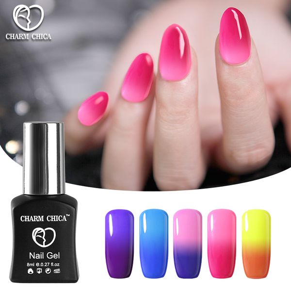 

charm chica 8ml thermo gel nail polish soak off long lasting uv gel lacquer lucky temperature varnish nail art y70, Red;pink