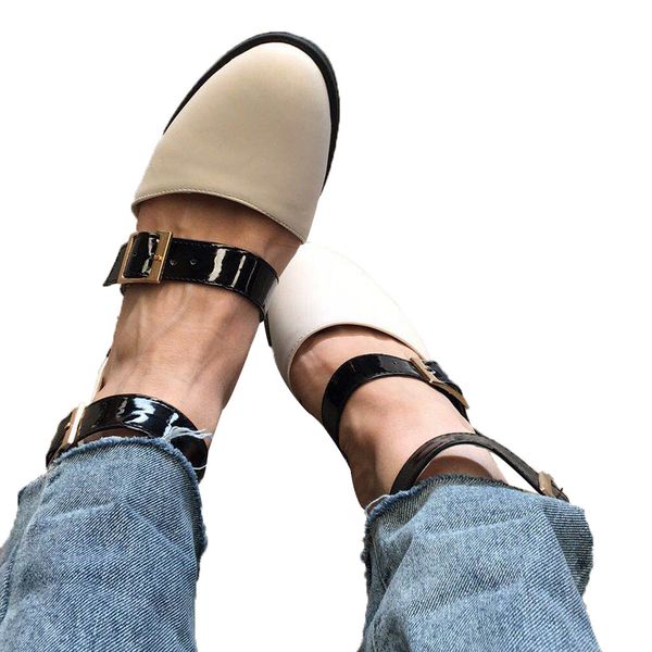 

women's pumps low-heeled ankle buckle strap casual single shoes buckle roman outsid ladies shoes, Black