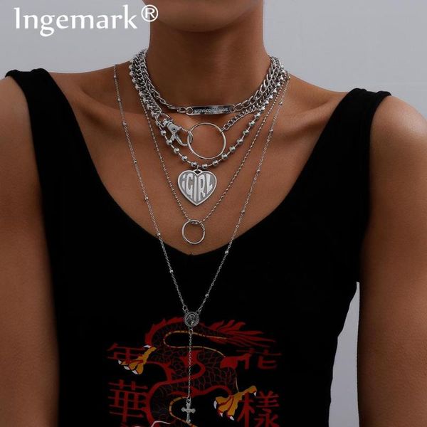 

gothic chunky thick cross jesus pendant necklace steampunk men punk stainless steel heavy metal heart for women fashion jewelry, Silver