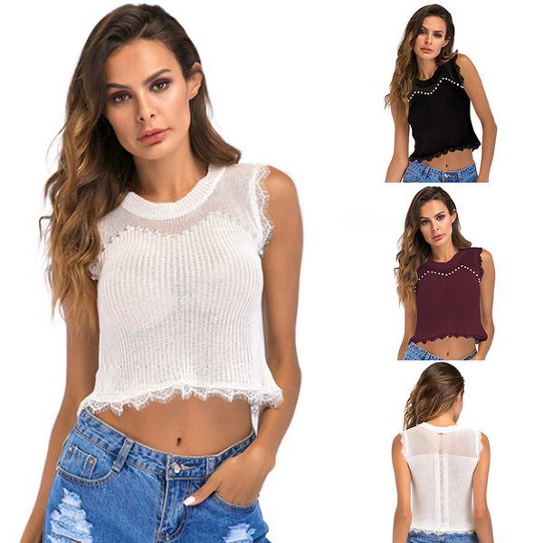 

мода лето белые майки вязание крючком вязаная полую дно, верхний бак без рукавов жилет женщин, White