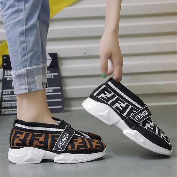 

ff letter designer sock shoes fends women summer skateboard sports loafers girls luxury fashion hook and loop leisure sneakers shoes b81405, Black;red