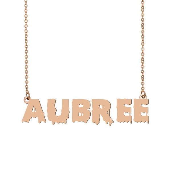 

aubree name necklace women gold color cool bloody script art nameplate pendant charms jewelry gift for kids boys girls, Silver