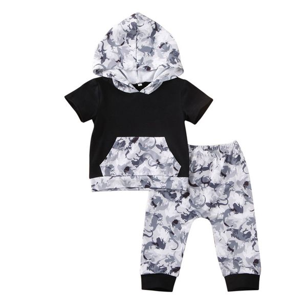 

малыш детские детские мальчики одежда хлопка с капюшоном топы + брюки 2pcs летние наряды для детей, White