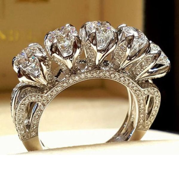 

серебристый горный хрусталь кольца женщины леди сплав циркон топаз кристалл кольцо свадьба свадебные кольца ювелирные изделия, Silver