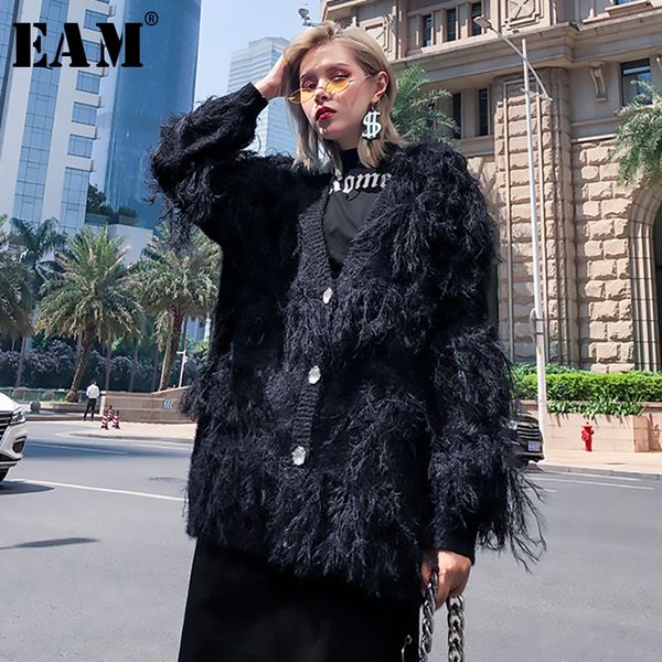 

eam] big size tassels knitting cardigan sweater loose fit v-neck long sleeve women new fashion tide autumn winter 2019 1h884