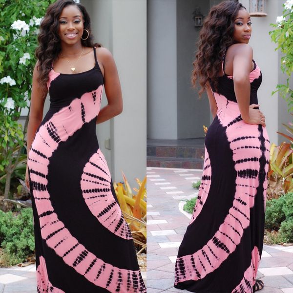 

Women 19SS Designer Long Dress Summer Floral Printed Spaghetti Strap Beach Casual Dresses