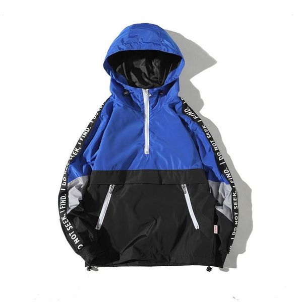 

aolamegs jackets men patchwork side letter hooded jacket tracksuit high street coats hip hop male streetwear couple windproof elastic, Black;brown