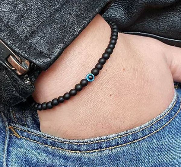 

new fashion charm bracelets & bangles elastic demon eye dull polish stones beads bracelet for men women, Golden;silver