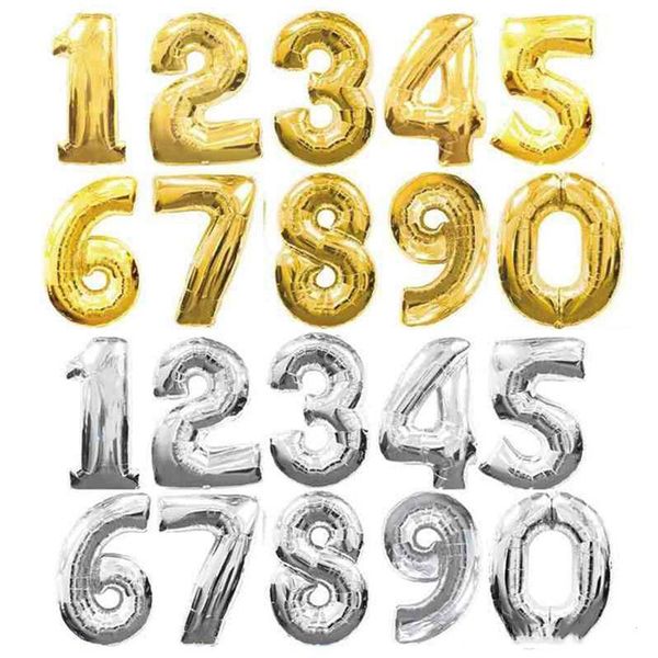 

32 inch birthday shaped balloon helium event decoration letter silver inflatable ballons number wedding party gold supplies air nmwot