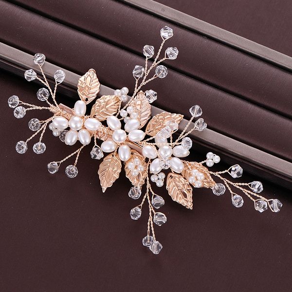 

2019 fashion leaves pearl hair comb wedding hair jewelry accessories women headpieces 3 styles, Golden;white