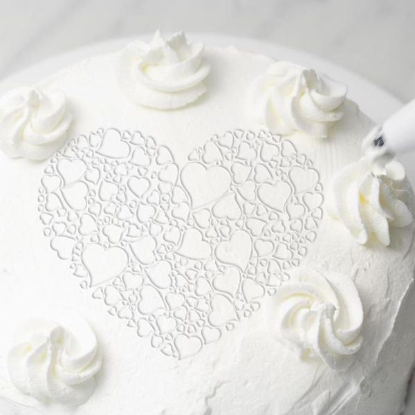 

1pc plastic cake stencils love heart flower spray stencils birthday cake mold decorating bakery tools diy mould fondant template