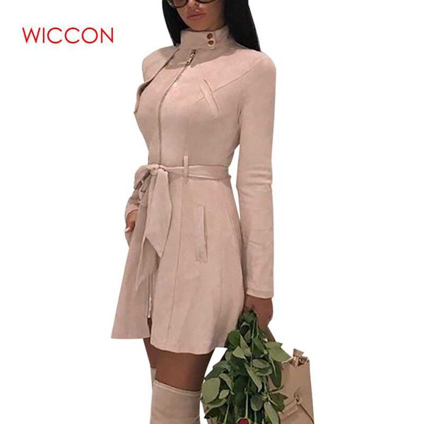 

women high neck long sleeve casual vintage ladies autumn coat fashion elegant turtleneckgirls slim jacket zip up outwear, Black;brown