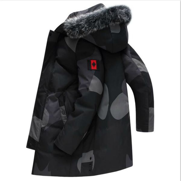 

brand men's winter down coat with letter designer men down parkas luxury jackets white duck down fox fur collar hooded thick coat cloth, Black